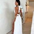 backless halter dress | summer slit maxi dress | strappy v neck dress | ultrasonic cleaning