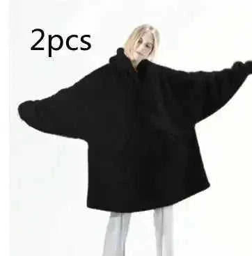 double-sided fleece hoodie | oversized pocket sweatshirt | wearable blanket hoodie | energy saving