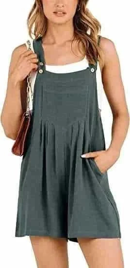 adjustable strap overalls | loose fit short jumpsuit | cotton blend romper | ultrasonic cleaning