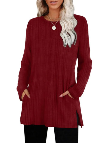 European And American Style Women Sweater Sunken Stripe Round Neck