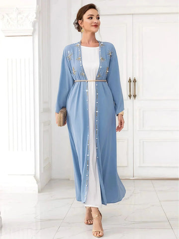 hand-stitched embroidery cardigan | lightweight travel kaftan gown | premium cotton long cardigan | ultrasonic cleaning