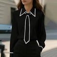 Women's Classic Tie & Lapel Blouse, Long Sleeve Contrast Color Design Shirt For Office And Formal Wear Meifu Market