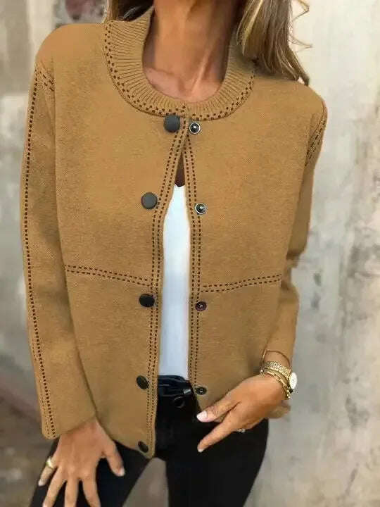Women's Striped Button Cardigan Cropped Sweater Long Sleeve Meifu Market