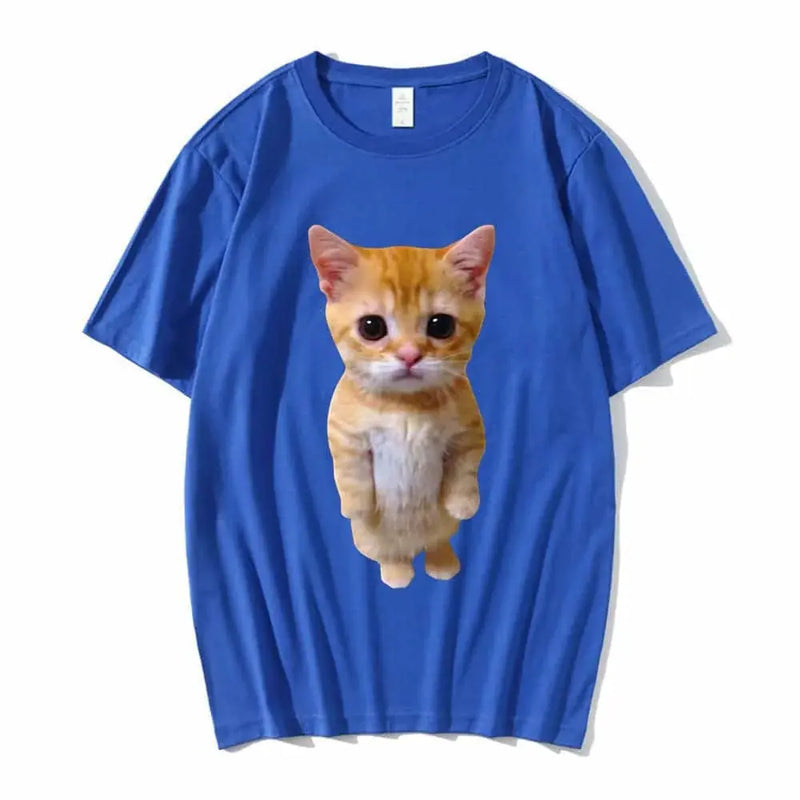 sad crying cat t-shirt | munchkin kitty graphic tee | soft cotton cat meme shirt | ultrasonic cleaning