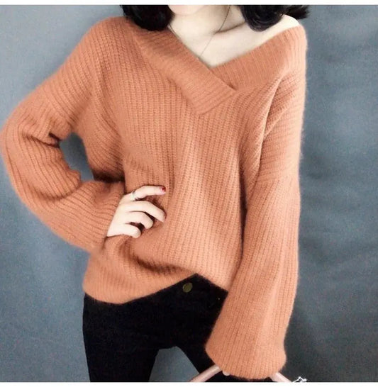 Cozy Oversized Winter Sweaters for Women | Warm V-Neck Pullovers