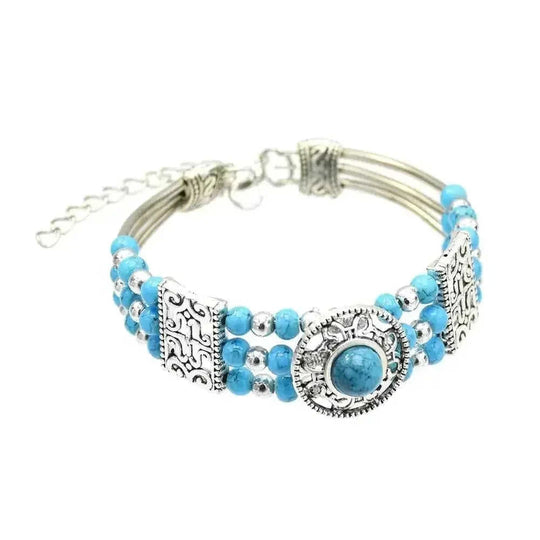elastic turquoise bracelet | adjustable boho bangle | vintage tribal jewelry | energy saving