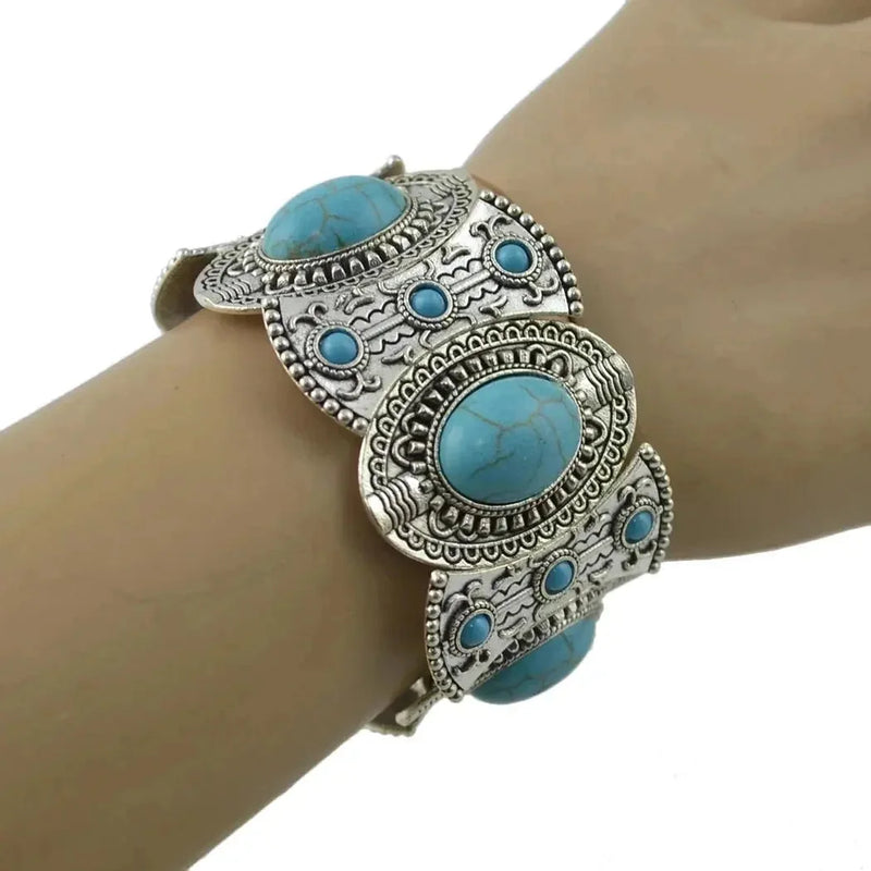 elastic turquoise bracelet | adjustable boho bangle | vintage tribal jewelry | energy saving