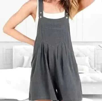 adjustable strap overalls | loose fit short jumpsuit | cotton blend romper | ultrasonic cleaning