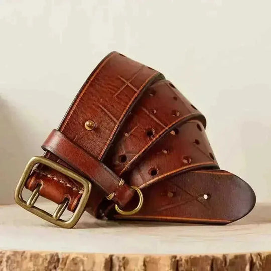 genuine cowhide leather belt | 15 inch wide mens belt | brass buckle jeans belt | energy saving