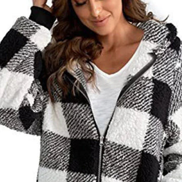 Women's Plaid Hooded Jacket, Long Sleeve Zip Up Oversized Coat With Pockets For Winter Casual And Commute Meifu Market