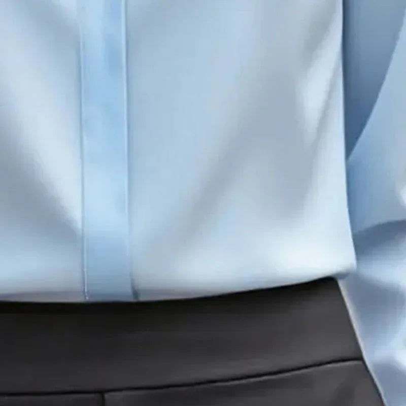 Women's Long Sleeve Satin Blouse, V Neck Loose Fit Tunic Top For Business Casual Office Fall Meifu Market