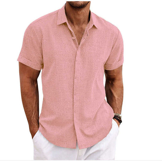 Men's Solid Color Linen-Feel Polo T-Shirt - Meifu Market