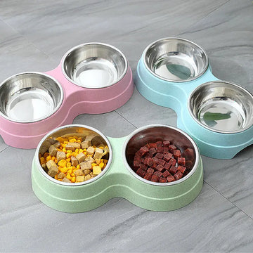 Double Pet Bowls Dog Food Water Feeder Stainless Steel Pet Drinking Dish Feeder Cat Puppy Feeding Supplies Small Dog Accessories Meifu Market