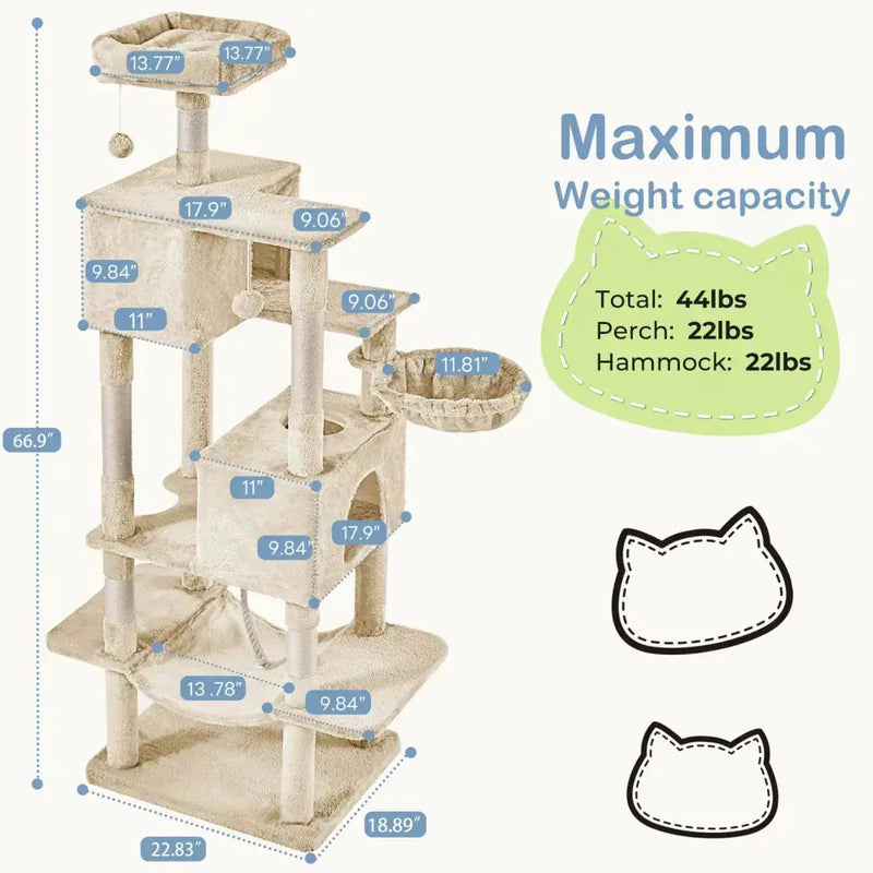 66 Inch Cat Tree Tower, Large Multi-Cat Climbing Extended Platform, Hammock, Pet House For Indoor Cats And Kittens Play Meifu Market