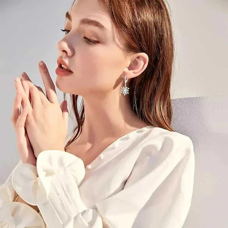 sterling silver leverback earrings | zirconia snowflake dangle earrings | hypoallergenic silver jewelry | energy saving