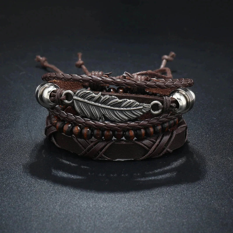 braided leather bracelet for men | vintage life tree charm bracelet | rudder charm wood beads bracelet | ultrasonic cleaning
