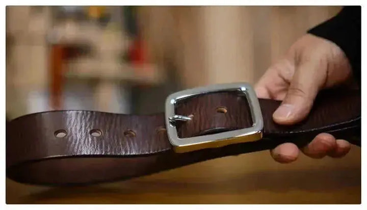 Retro Thick Pure Steel Hand-rub Color Men's Belt - back view (material: leather | color: black, brown)