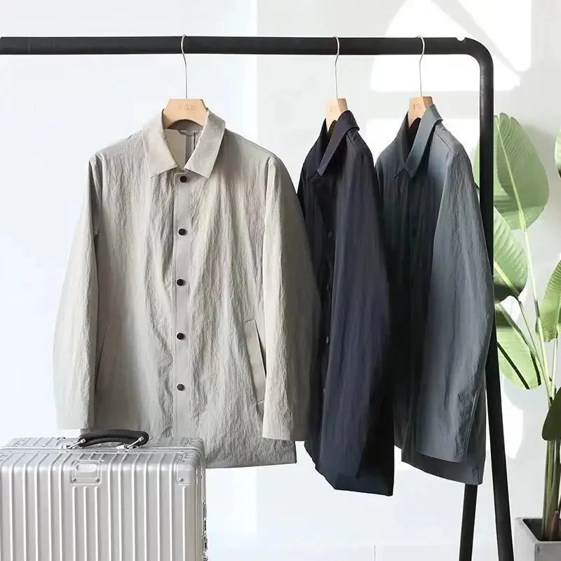 lightweight trench coat men | sun protection coat men | mid-length mens coat | ultrasonic cleaning