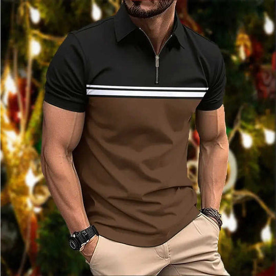 Mens Stylish Slim-fit POLO Shirt With A Pointed Collar And Chest Stripes ZVZ505 - close-up detail shot