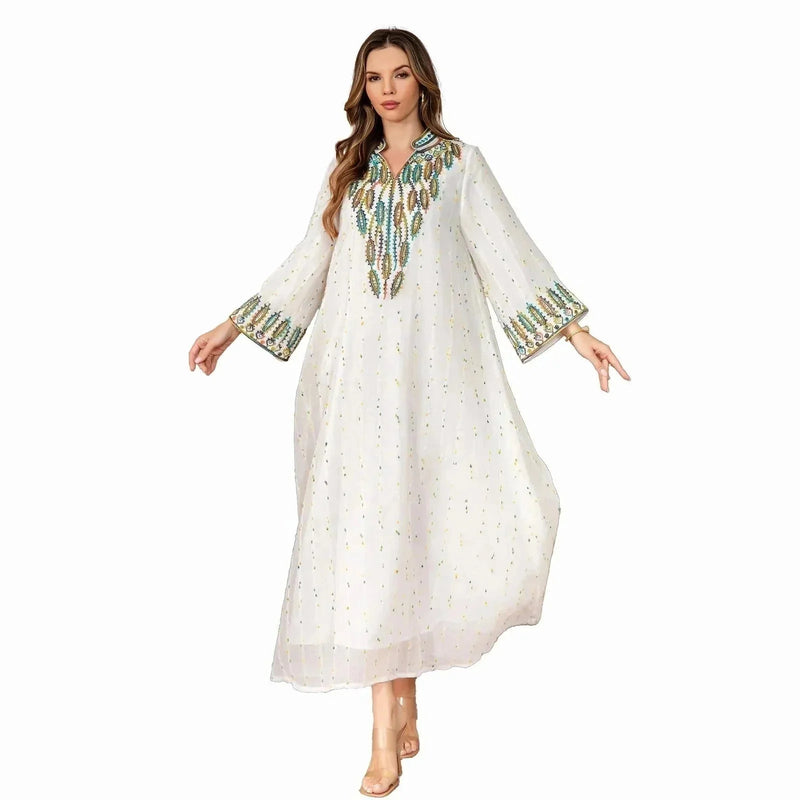 long sleeve kaftan dress | lightweight cotton maxi dress | modest evening gown | ultrasonic cleaning
