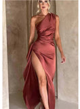 one shoulder satin dress | backless slit evening gown | elegant summer bodycon dress | energy saving