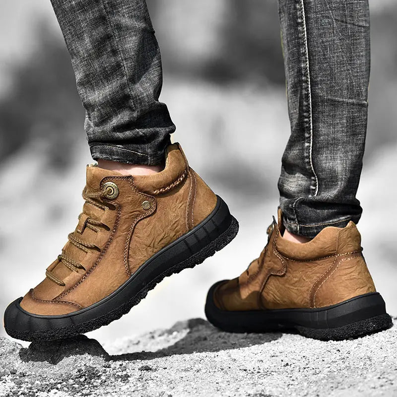 Genuine Leather Mid-top Men's Shoes Closed Toe Anti-kick Outdoor Leisure Meifu Market