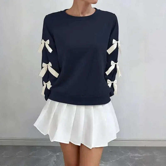 Hemp Bundle Pocket Round Neck Bow Red Christmas Sweater Girl Meifu Market