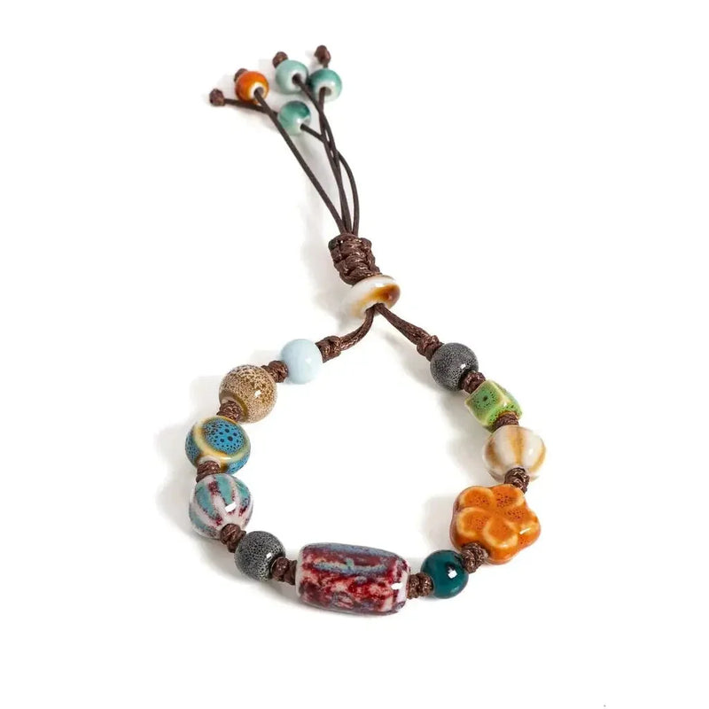 handmade ceramic beaded bracelet | adjustable woven jewelry | boho ethnic style bracelet | energy saving