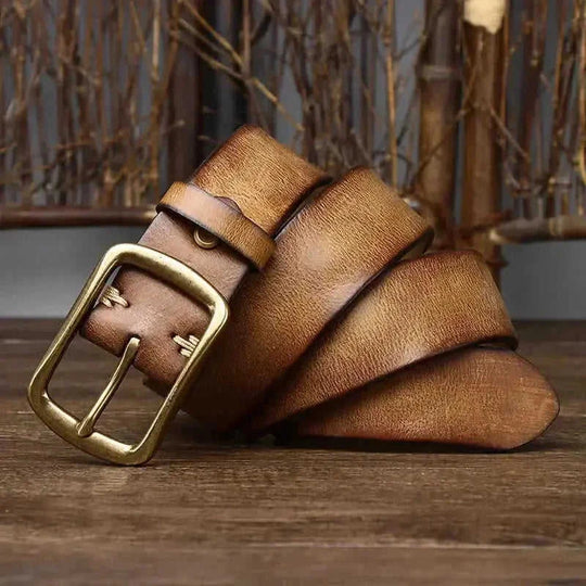 vintage distressed leather belt | brass buckle belt for men | genuine cowhide leather belt | energy saving