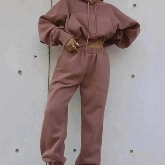 womens 2 piece tracksuit set | fleece lined hoodie and joggers | casual loungewear set | energy saving