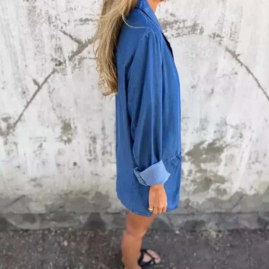 Lapel Shirt Jacket Ins Fashion Solid Color Long-sleeved Denim Top Autumn And Spring Casual Daily Streetwear Women's Clothing Meifu Market