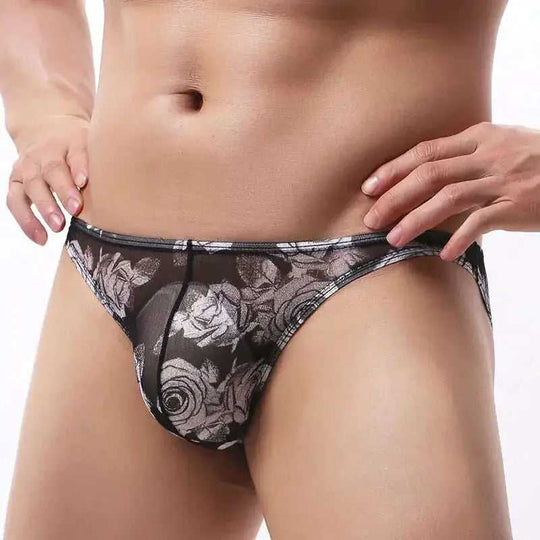 Men's Mesh Floral Print Briefs Low-Rise Breathable Underwear Meifu Market