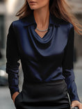 Women's Swing Collar Draped Shirts & Blouses Elegant Solid Satin Office Ladies Top Pullover Spring Long Sleeve Casual Tops Meifu Market