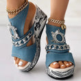 Newspaper Buckle Denim Wedge Slides - Anklet Not Included Meifu Market