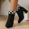 suede plush ankle boots | square heel winter boots | plaid print casual shoes | energy saving