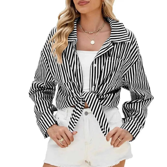 loose fit button down top | oversized striped blouse | cotton linen blend shirt | energy saving