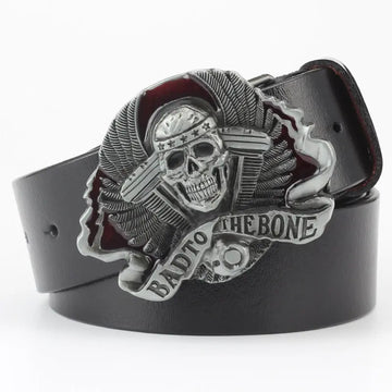 Casual Skull Decorative Two-layer Cowhide Belt meifu market