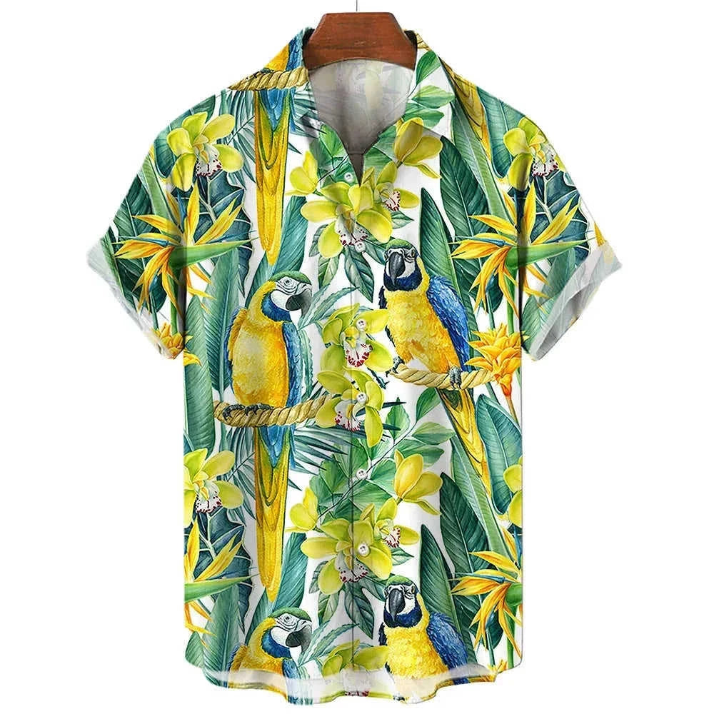 quick-dry polyester fabric | breathable short sleeve shirt | tropical palm tree print | ultrasonic cleaning