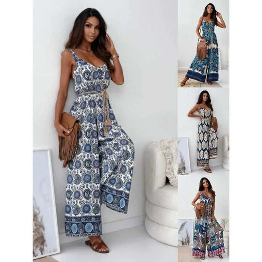 bohemian wide-leg pants | elastic waistband pants | flowy one-piece pants | ultrasonic cleaning