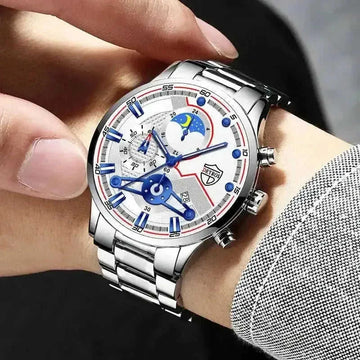 Men’s Business Calendar Watch – Stainless Steel Waterproof Quartz Wristwatch with Date Display, 6 Styles