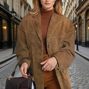 Women's Suede-Look Blazer Jacket, Classic V-Notch Lapel Button Front Coat, Machine Washable Versatile Casual Jacket Meifu Market