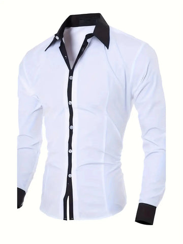 A Handsome Business And Fashionable Long-sleeved Shirt With Contrasting Colors For A Teenage Man meifu market