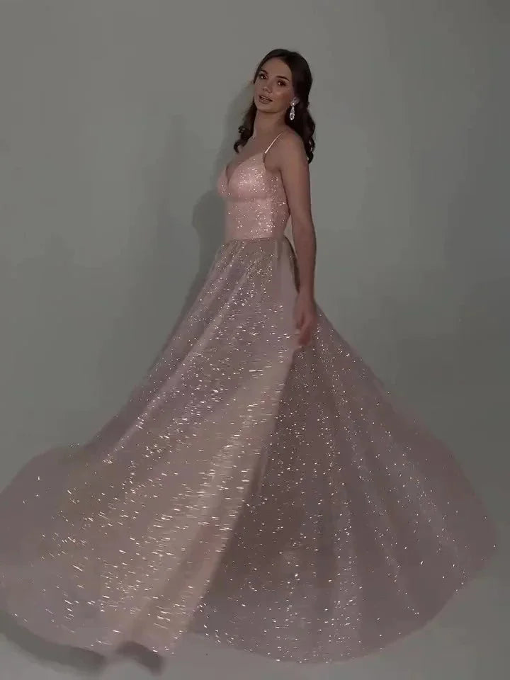 sequined backless evening gown | floor-length formal dress | stretchy spandex fabric | ultrasonic cleaning