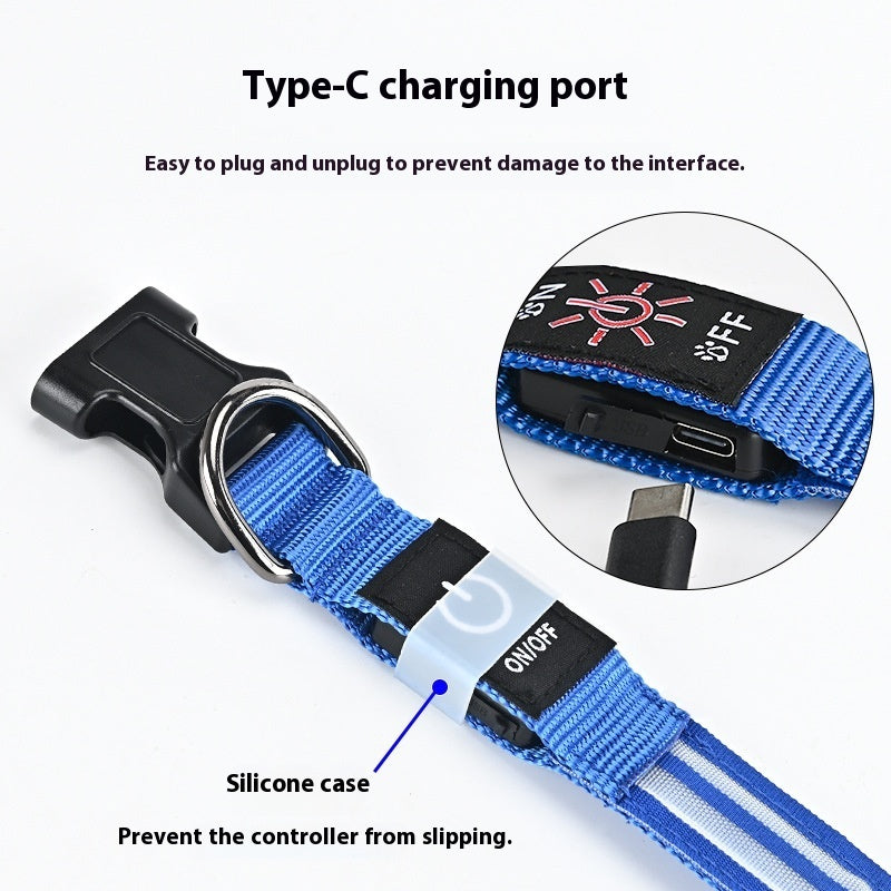 Shiny Dog Collar Double Fiber Pet Night Collar Meifu Market