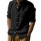 long sleeve stand collar shirt | mens casual shirt with pockets | cotton linen blend shirt | energy saving