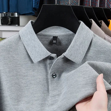 Casual Polo Collar Pure Color Mercerized Cotton Men's Short Sleeve