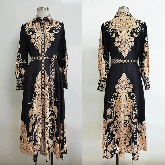 Muslim Women's Wear Arabic Print Swing Dress