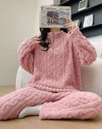 Autumn And Winter New Twist Zipper Couple Fleece-lined Thick Coral Fleece Pajamas Homewear Loungewear Sleepwear For Sleeping Meifu Market