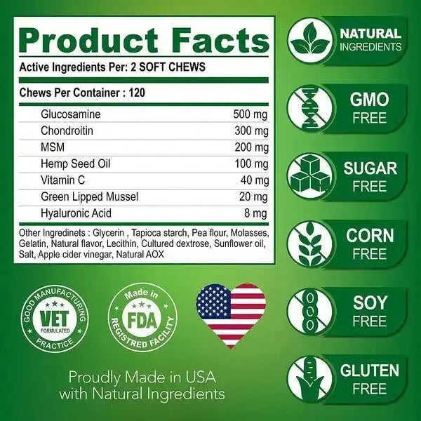 Glucosamine For Dogs 2 Pack Hip And Joint Supplement With Chondroitin 240 Chews Meifu Market