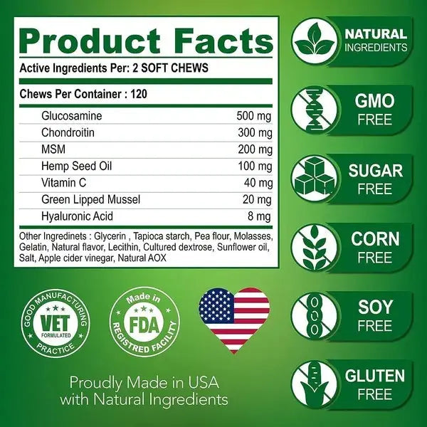 Glucosamine For Dogs 2 Pack Hip And Joint Supplement With Chondroitin 240 Chews Meifu Market